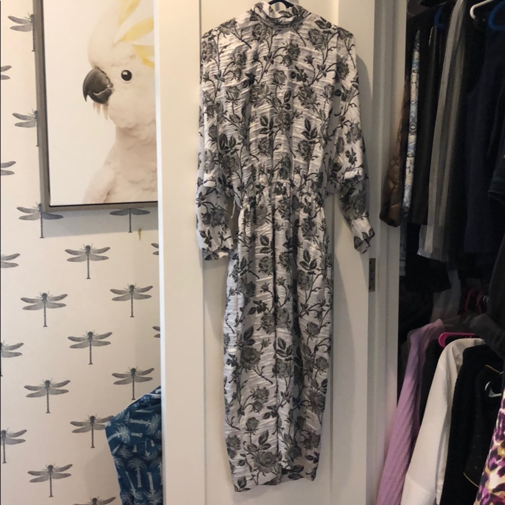 Vintage silver metallic rose print Midi dress